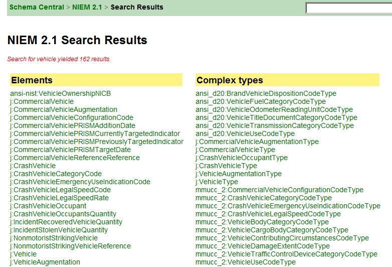 Schema Central search results page