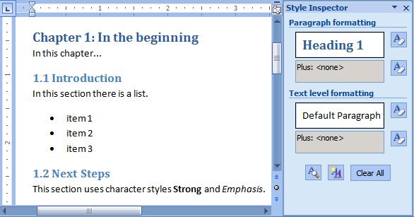 Word document that uses styles